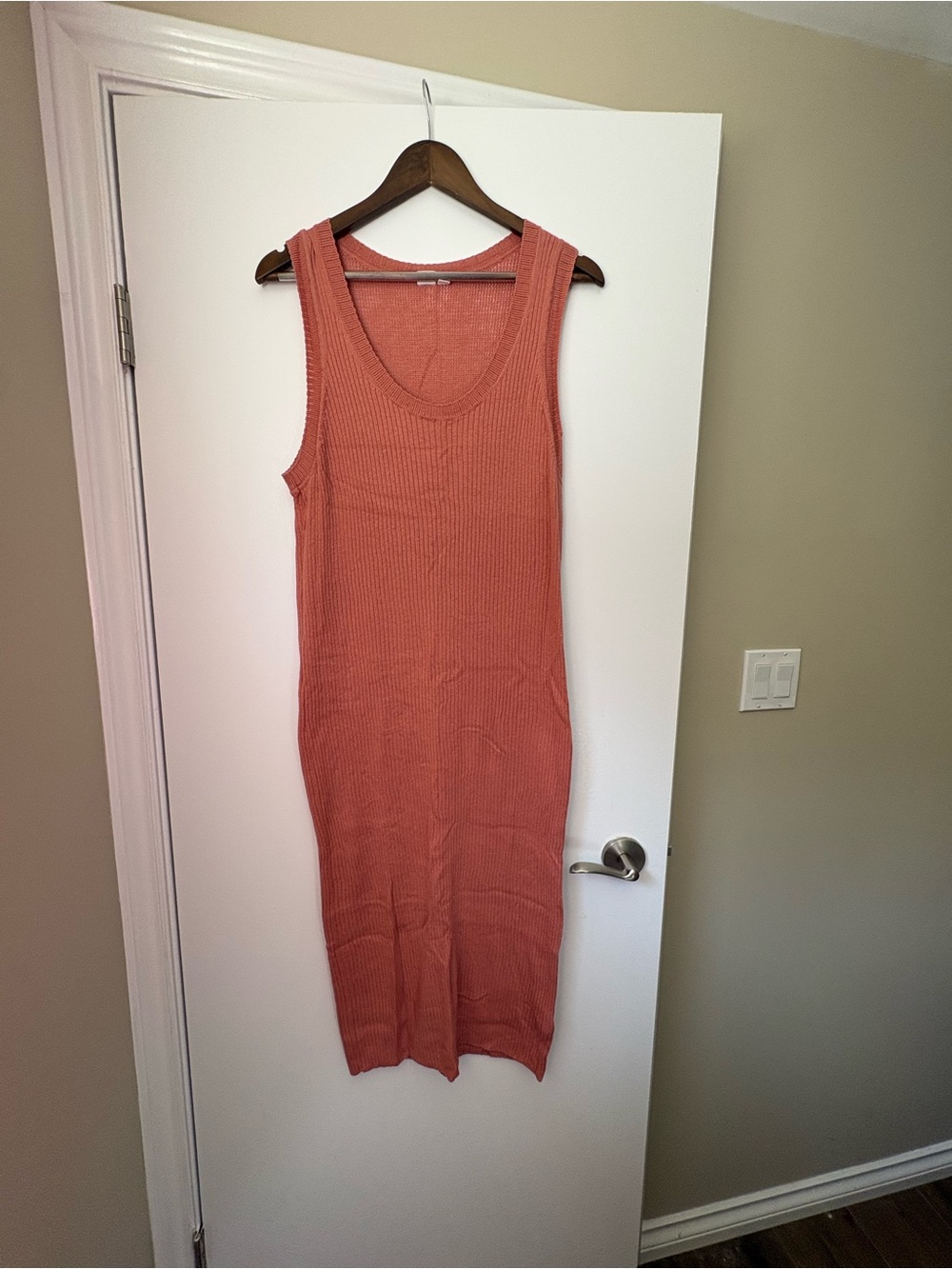 Sleeveless Ribbed Midi Dress - Terracotta/Pink